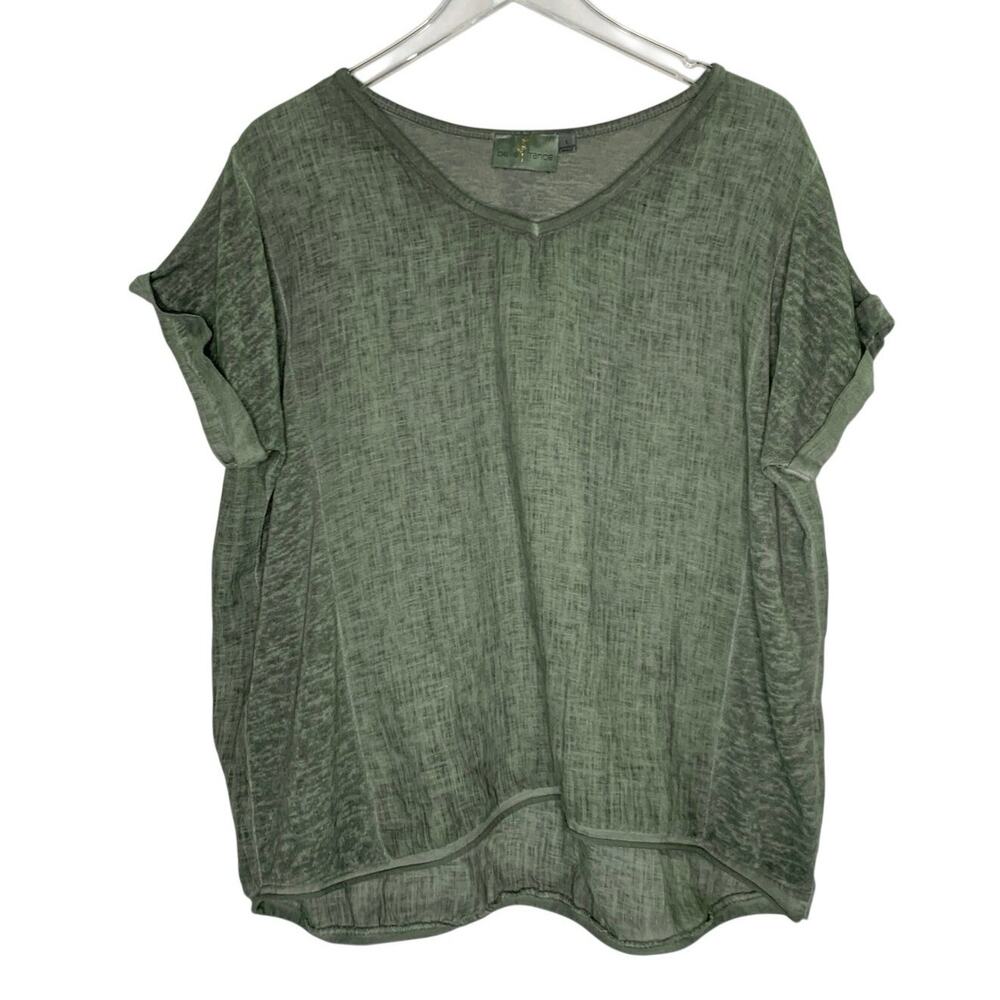 Belle France Women Italy Linen Blend Top V Neck Sz L Green Boho Breathable